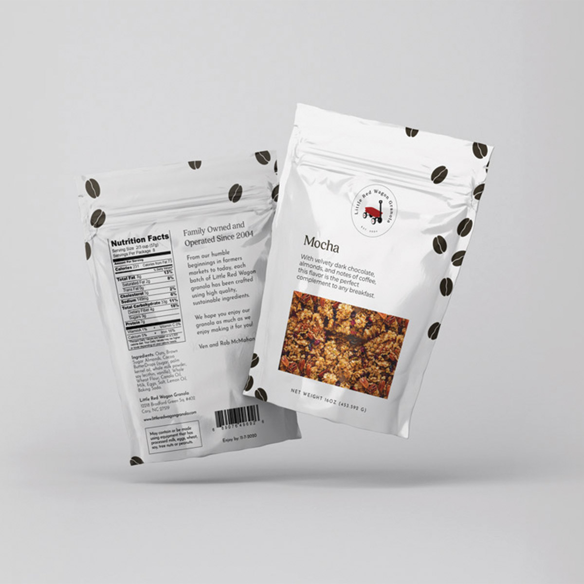 Little Red Wagon Granola Mocha flavor; sustainable food packaging
