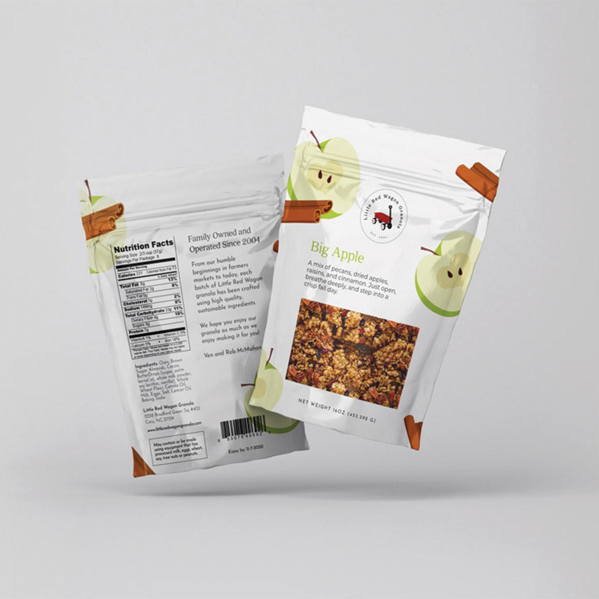 Little Red Wagon Granola Big Apple flavor; sustainable food packaging