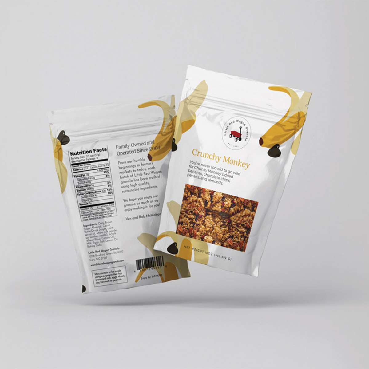 Little Red Wagon Granola Crunchy Monkey flavor; sustainable food packaging