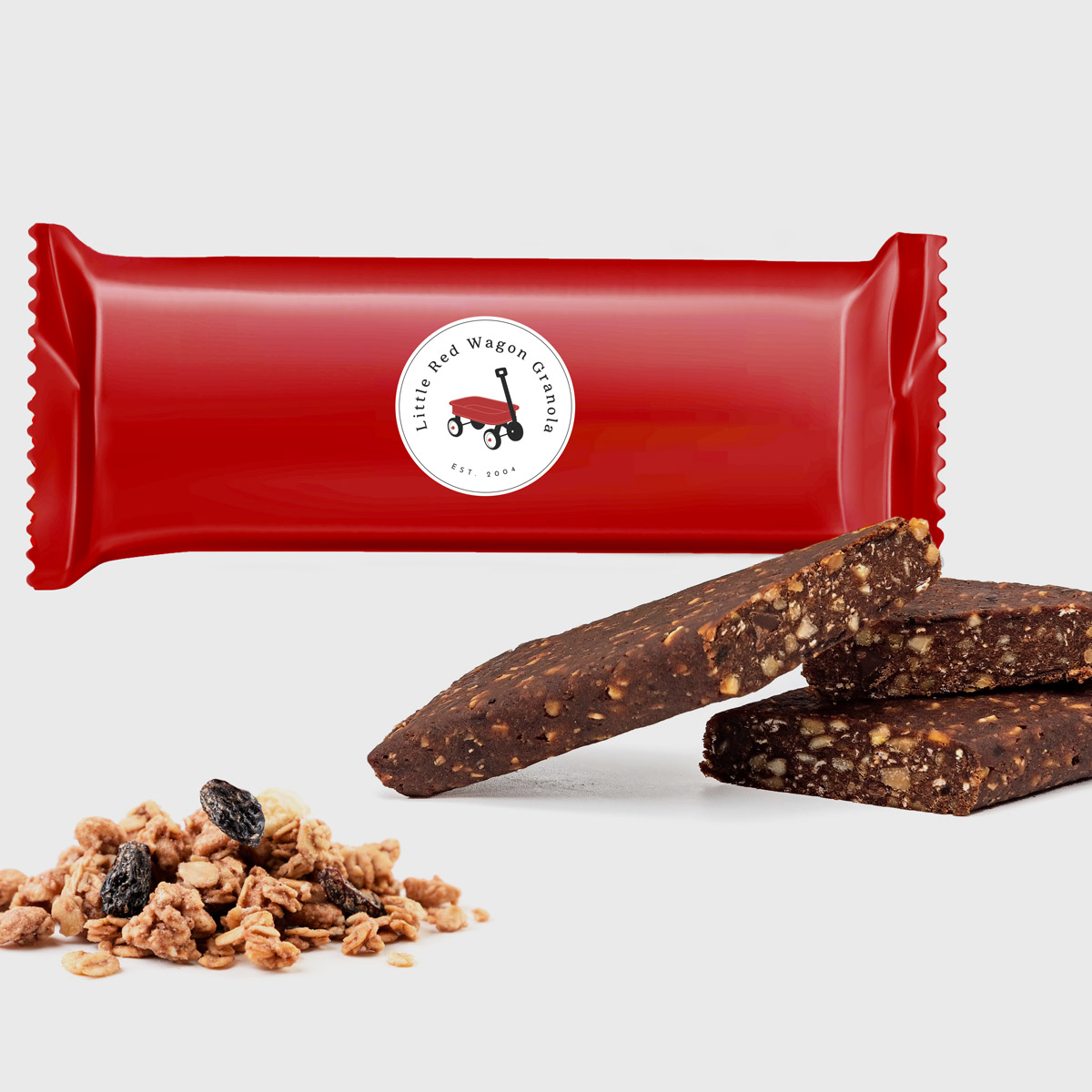 vegan granola bar with packaging in the background