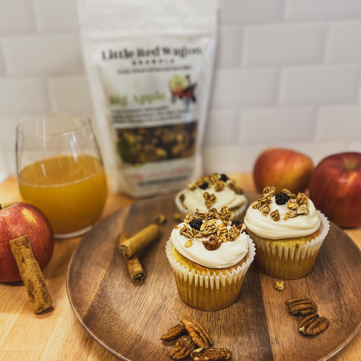 Apple cider cupcakes using little red wagon granola