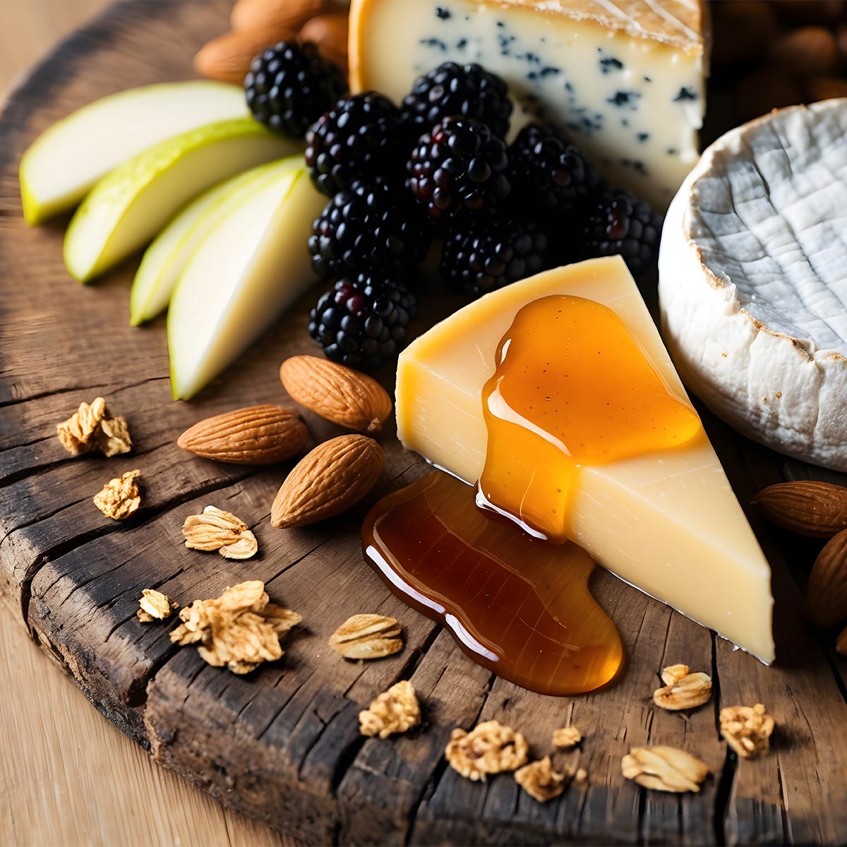 cheese board with fall granola